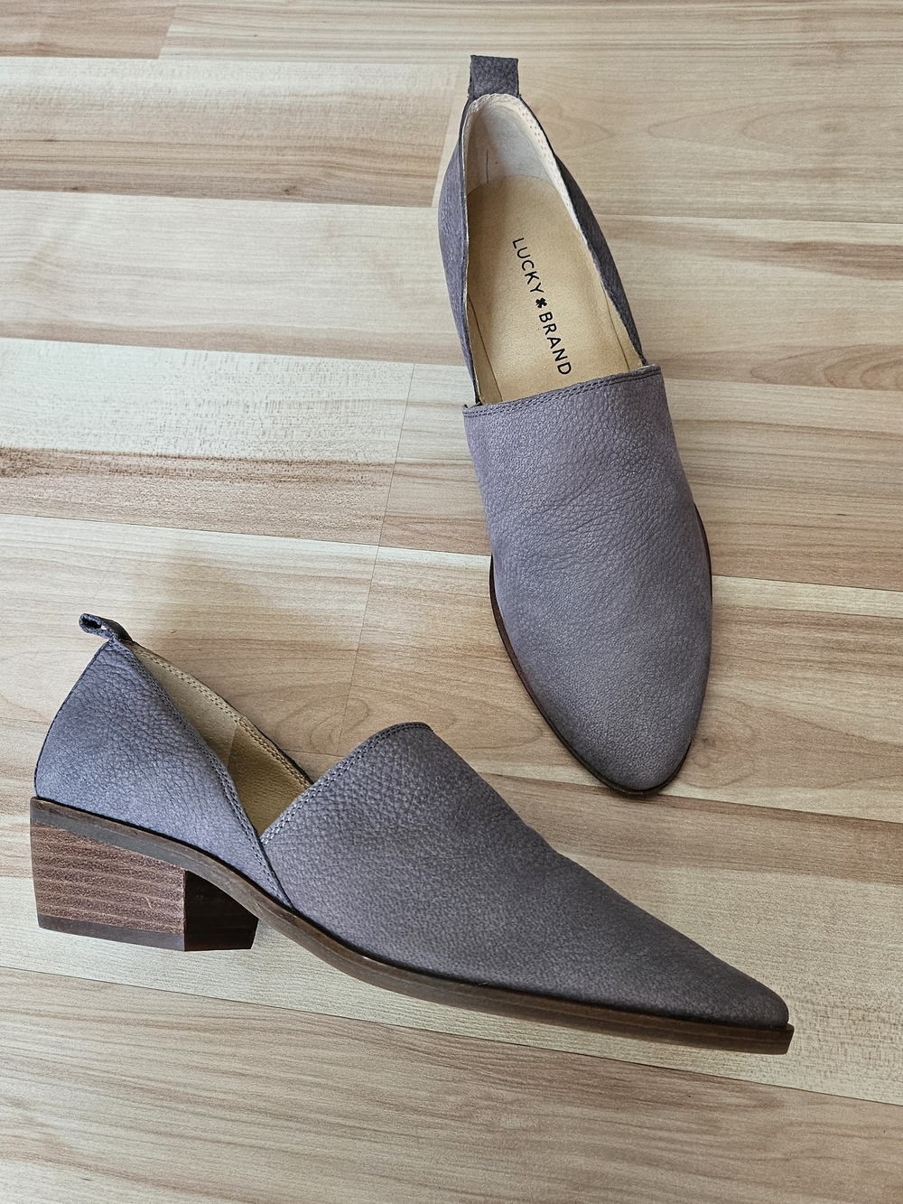 Lucky Brand Women's Taupe Leather Pointed Toe Heel Loafers